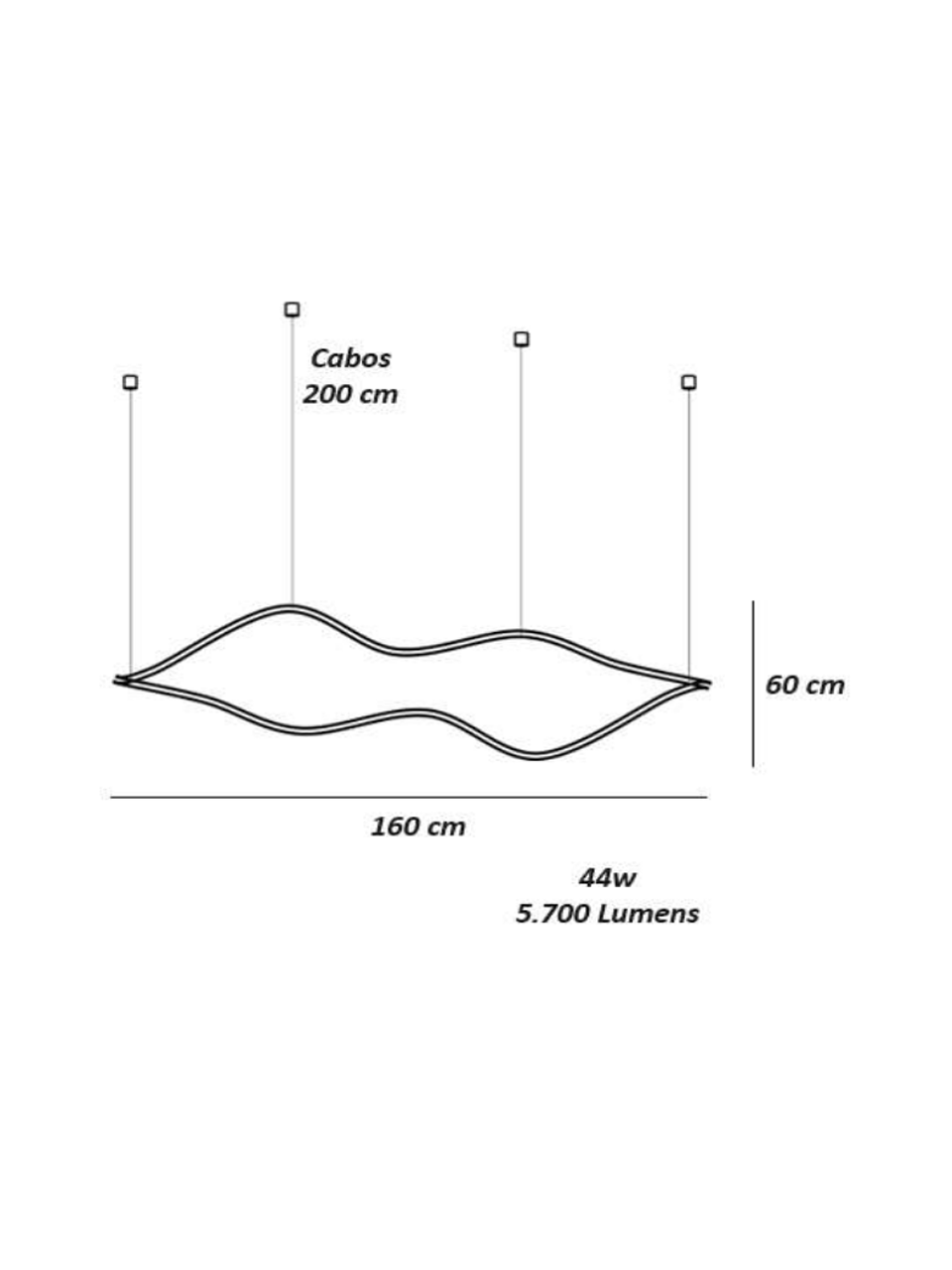 Luminaria Pendente LED Moderna Ondulada Branco 160cm Estilo Contemporaneo Para Sala de Estar Hall de Entrada Pe Direito Duplo Escadas